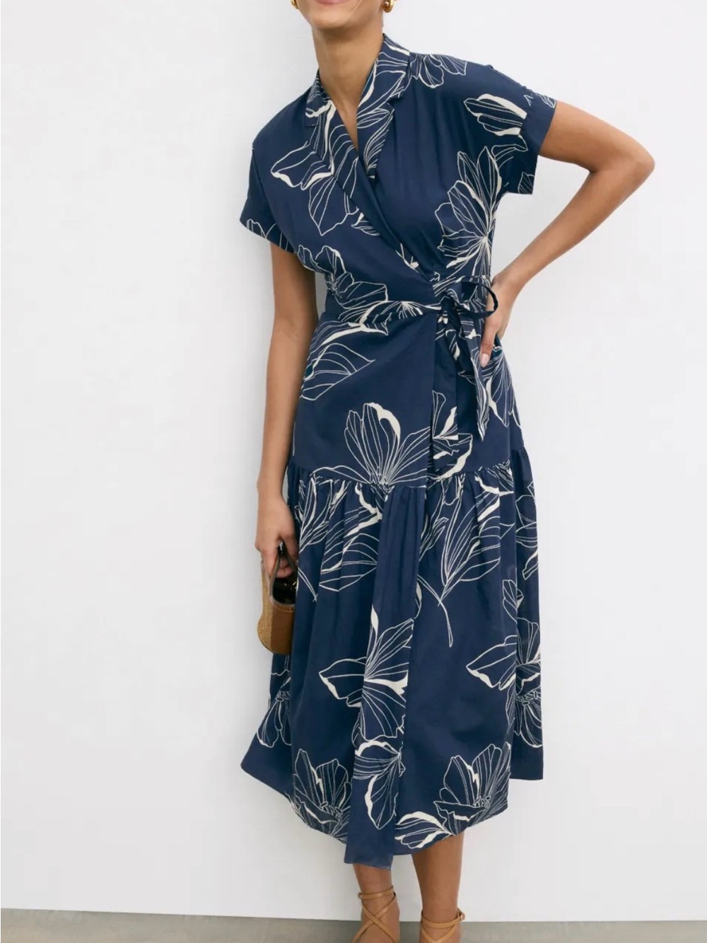 Hutch Navy and White Floral Wrap Midi Dress